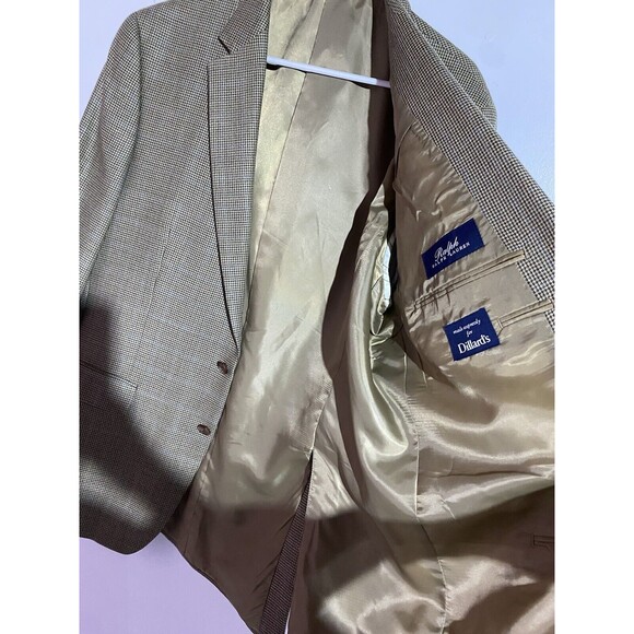 Ralph Lauren Blazer Mens 44L Tan Houndstooth Silk Wool Windowpane Plaid Office - Picture 10 of 15